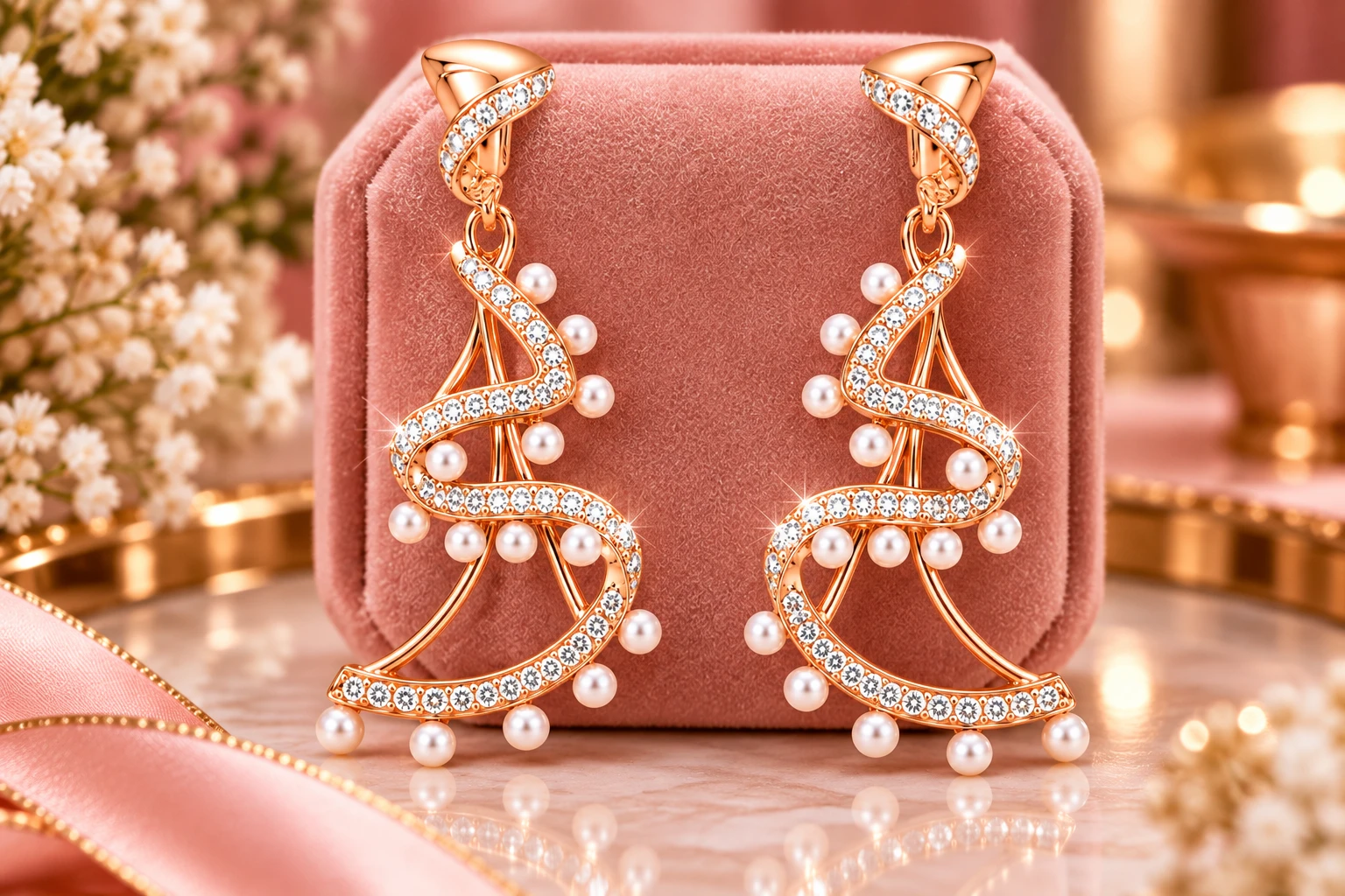 curved silhouette white pearl accents silver earrings