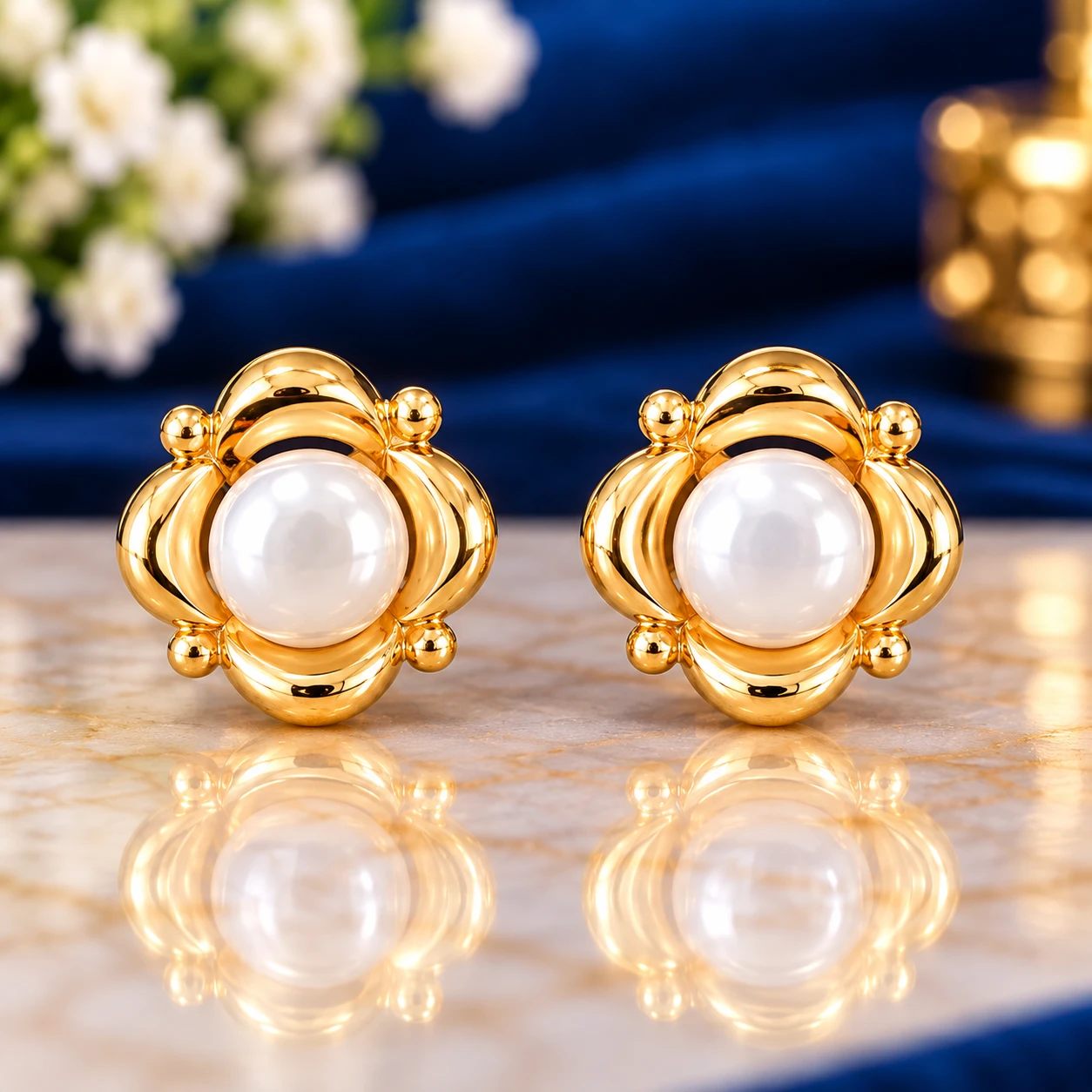 pearl combined with the rich gold-tone finish silver earrings