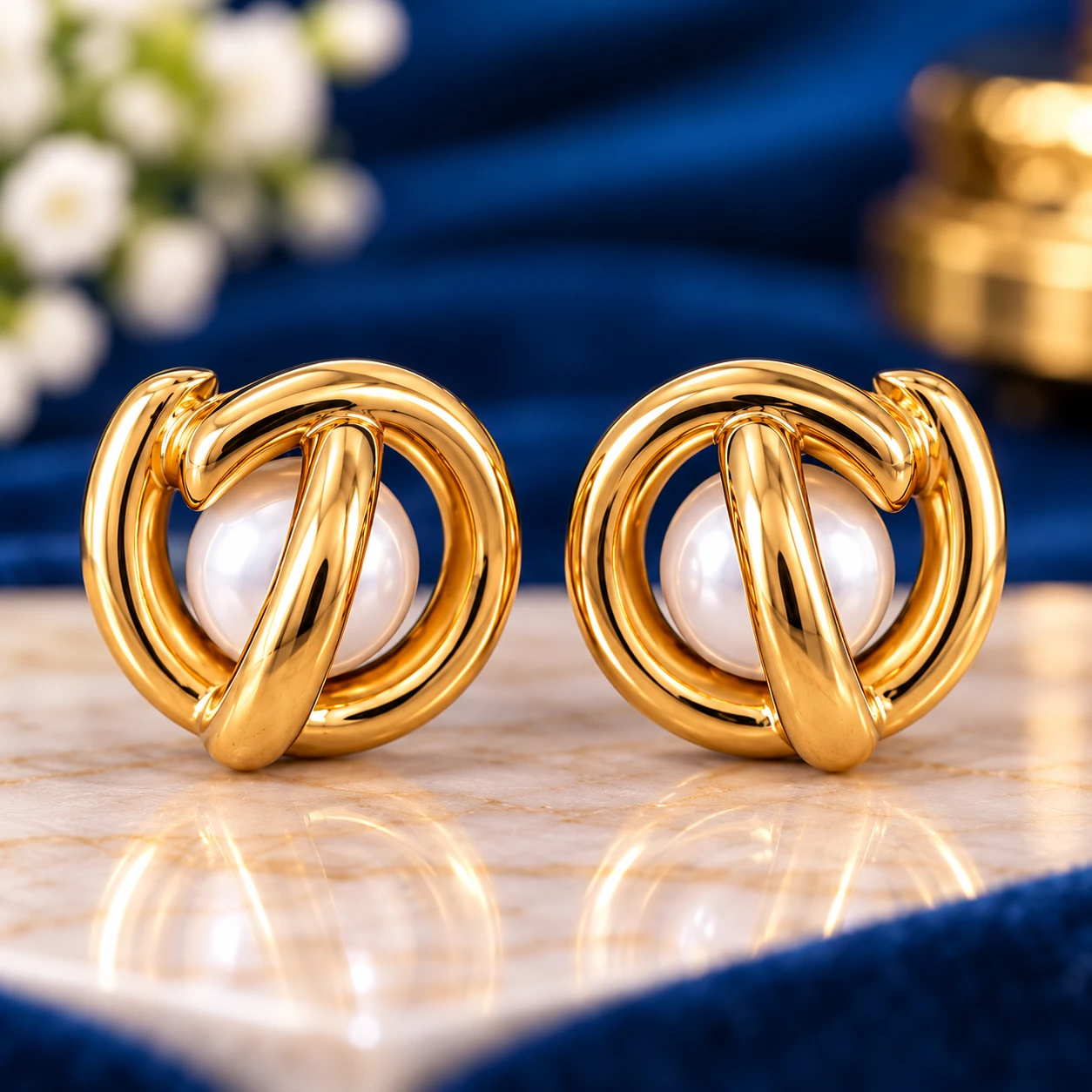 rich gold-tone finish, delicately framing a lustrous white pearl silver earrings