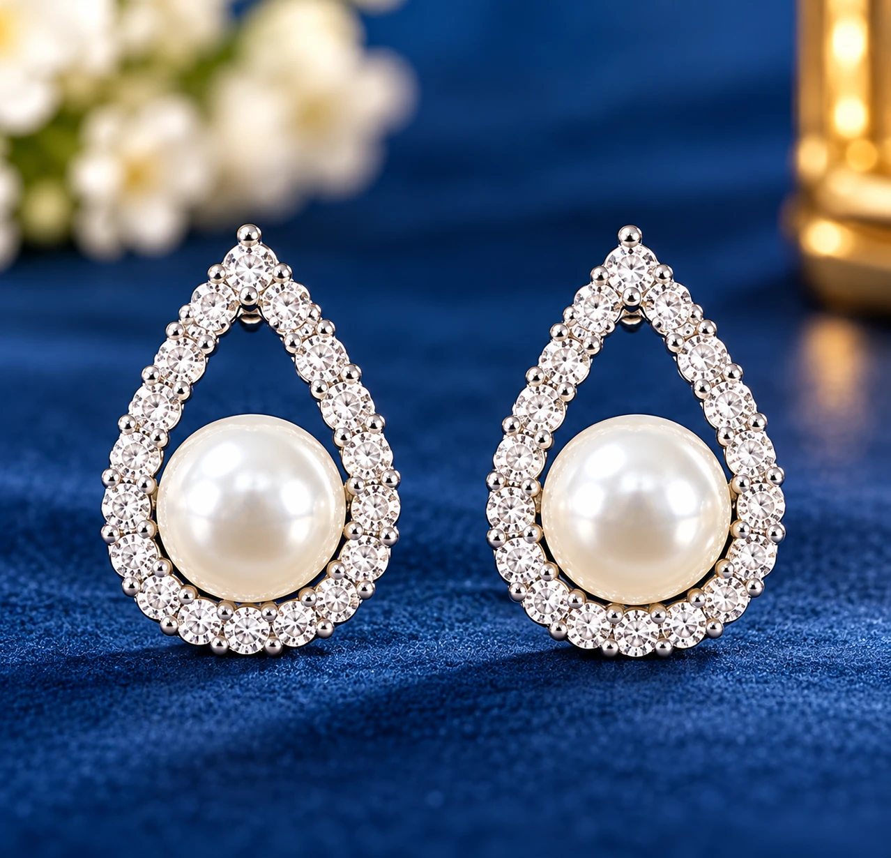 luminous white pearl silver earrings