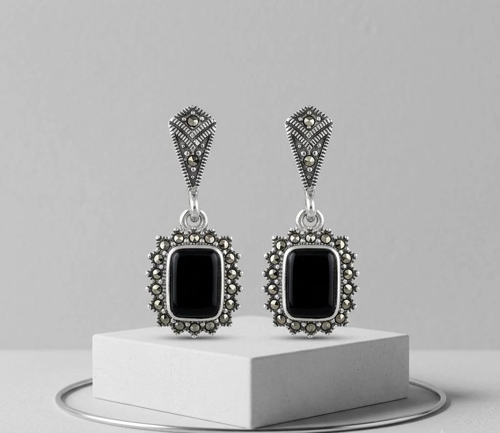 BLACK ONYX SILVER EARRINGS