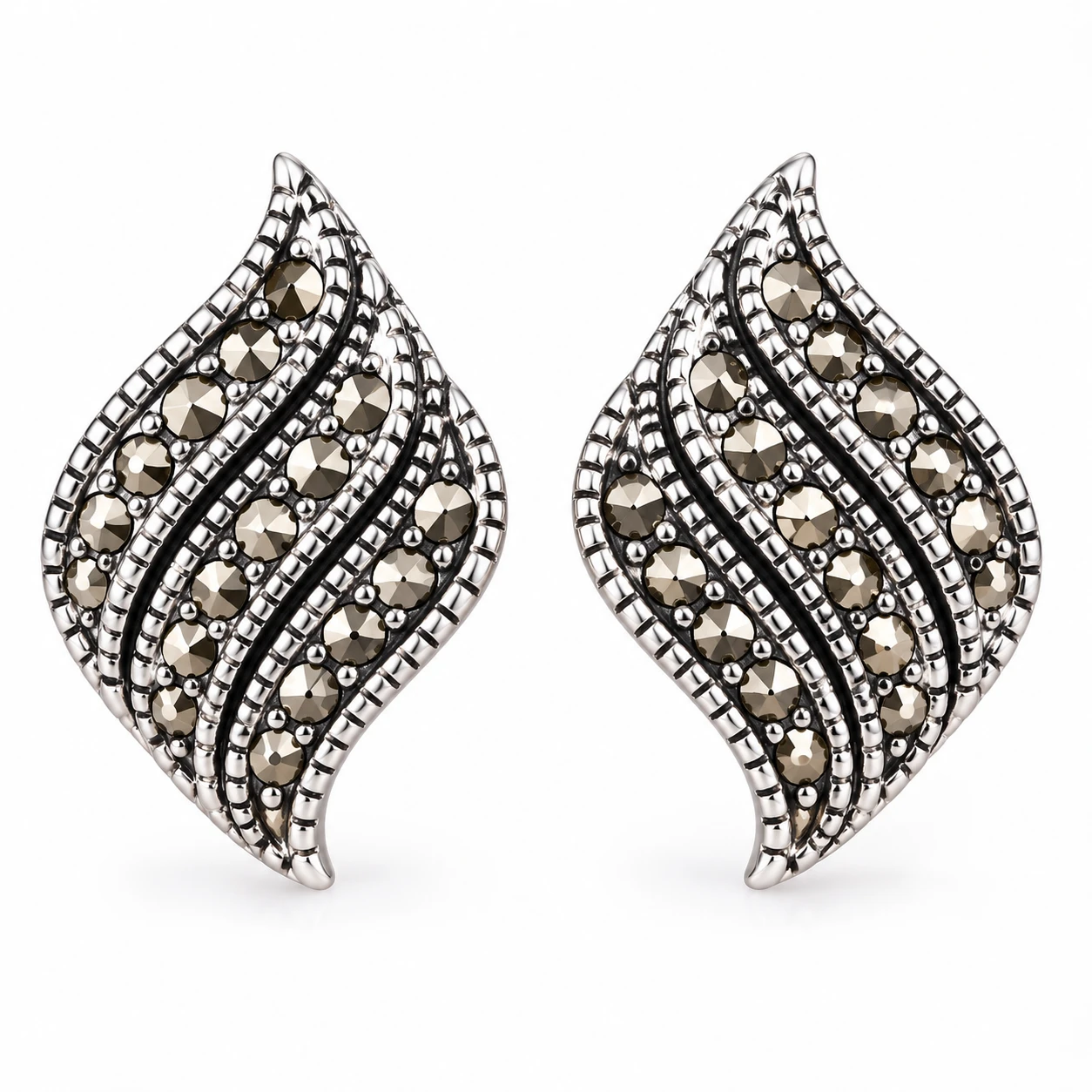 Oxidized Leaf-Shaped silver Earrings