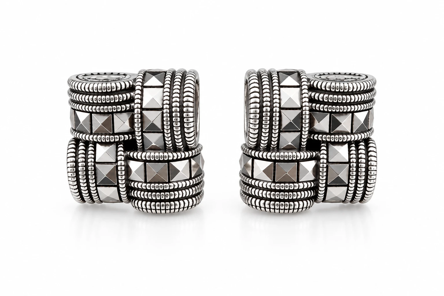 Oxidized Geometricstriking pyramid-shaped accents silver earrings