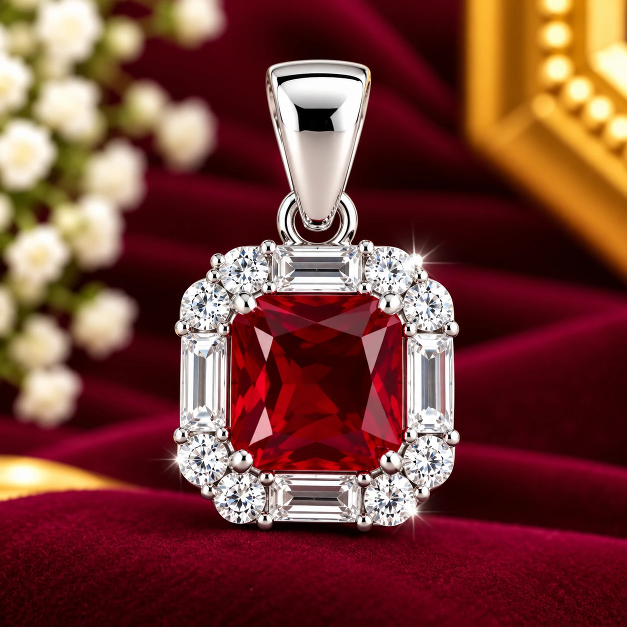 Red Stone Silver Pendant
