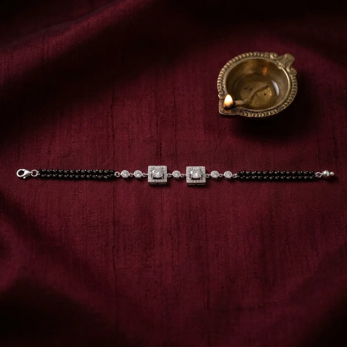 Black Bead Silver Mangalsutra Bracelet