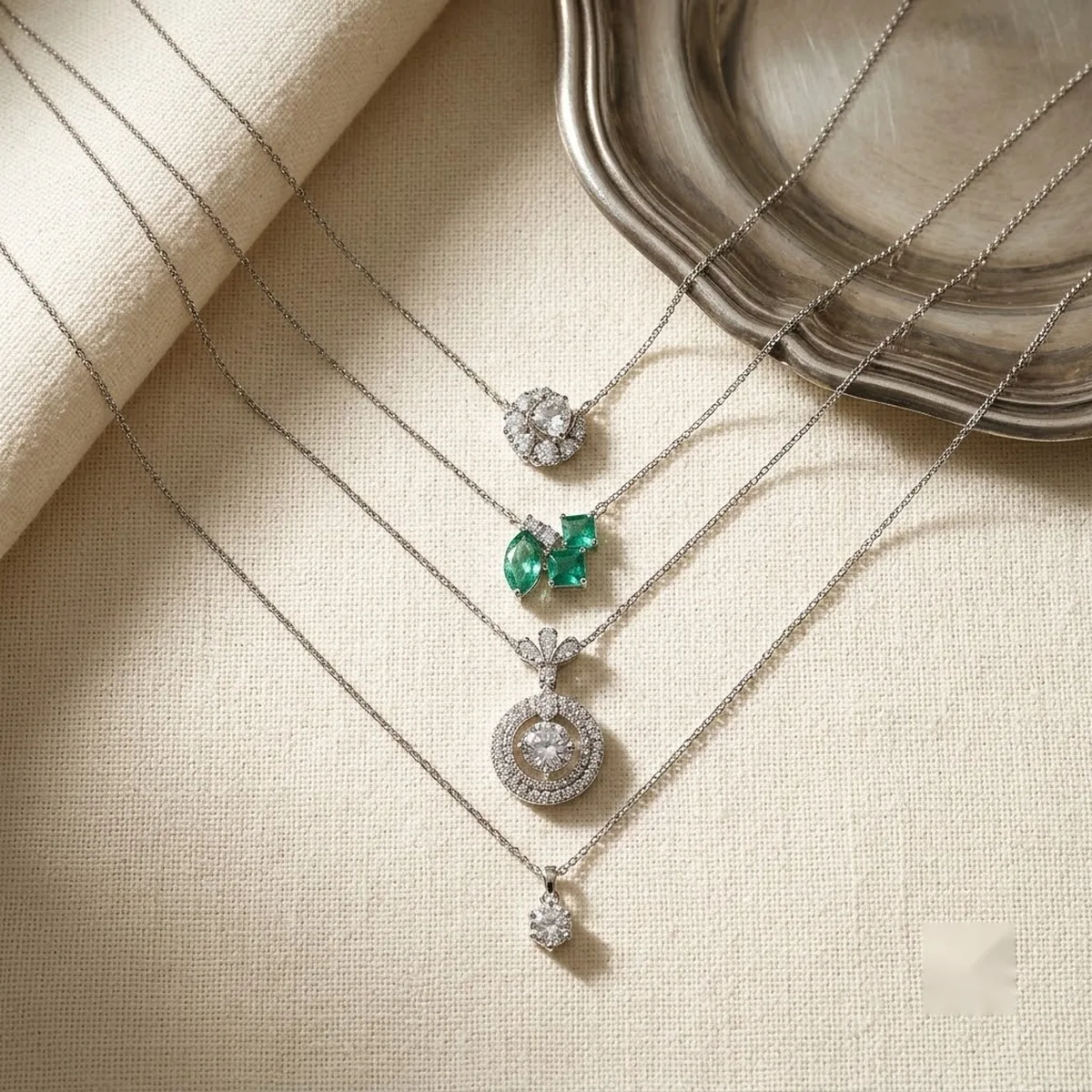 Dainty Silver Pendant Necklace Set