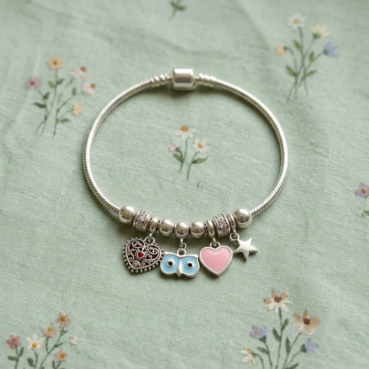 Enamel Charm Silver Bracelet