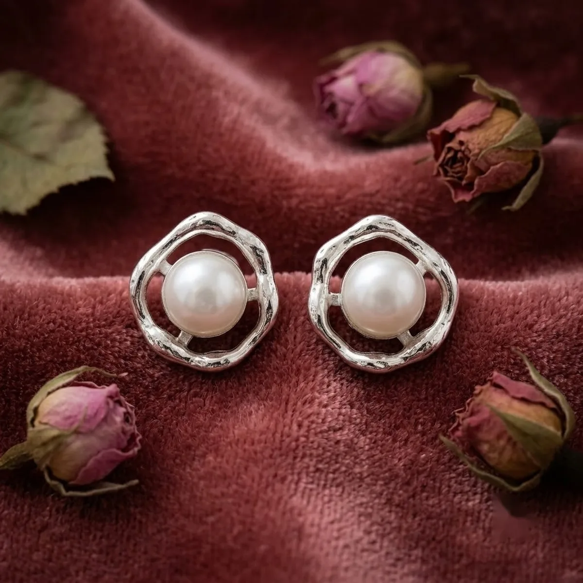Pearl Halo Silver Studs