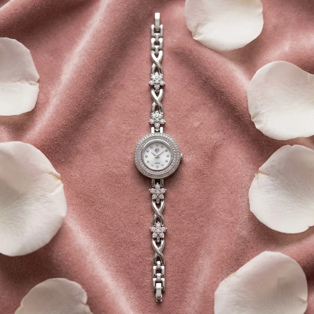 Slim Crystal Chain Silver Watch
