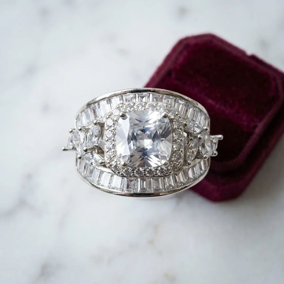 Solitaire Baguette Silver Ring