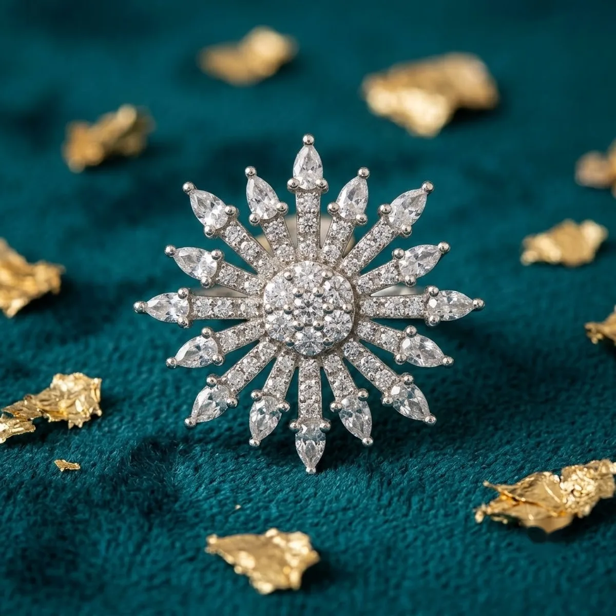 Starburst CZ Silver Ring